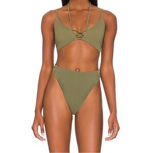 Alessia Bikini Top and High Waist Bottom (Olive Green)